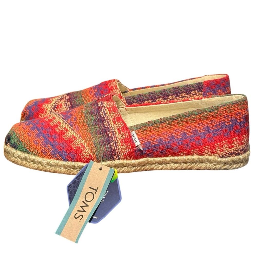 TOMS Alpargata Rope Espadrille Multicolor Global Stripe Flats NWT Womens 8